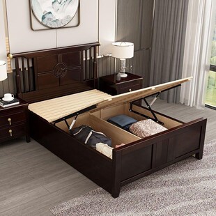 新中式实木床1.2/1.35米单人床1.5米儿童1米小床次卧民宿实木家具