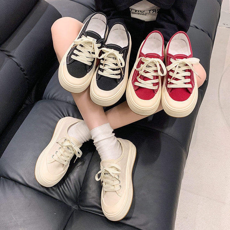 小小家超火红色帆布鞋女2025帆布鞋