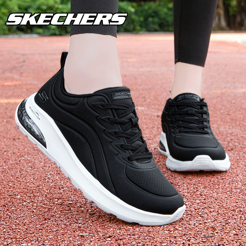 Skechers斯凯奇跑步鞋女鞋秋冬季新款黑白色皮面防水软底运动鞋女
