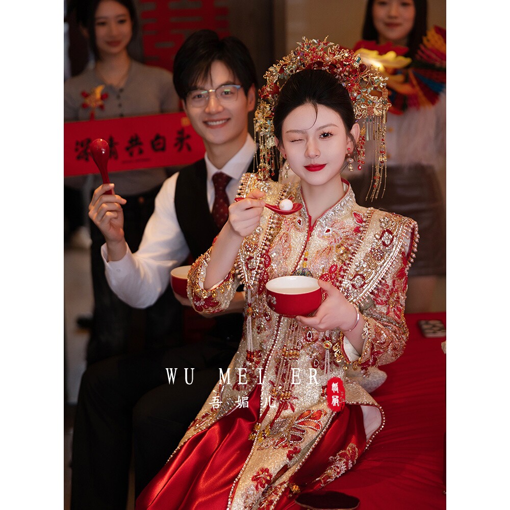 2026新款重工秀禾服新娘结婚礼服中式婚服嫁衣凤冠霞帔龙凤a4905