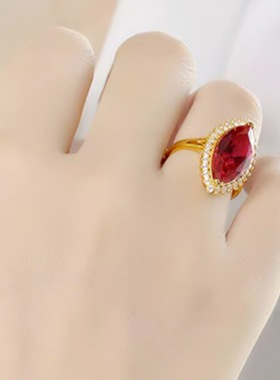 钻石之乡河南商丘镀镶红宝石戒指 新颖开口时尚双尖大气马眼a2534