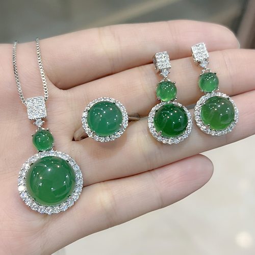 钻石之乡河南商丘抖音直播网红天然冰种绿玉髓耳钉耳坠戒指a2701