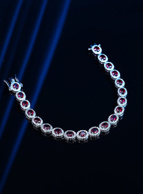 河南钻石商丘人工钻石红刚玉石手链女纯银轻奢小众精致潮人a2588