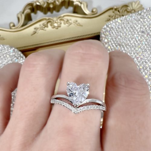 钻石之乡河南商丘欧美跨境新款双层桃心形锆石戒指 wish简约a2799