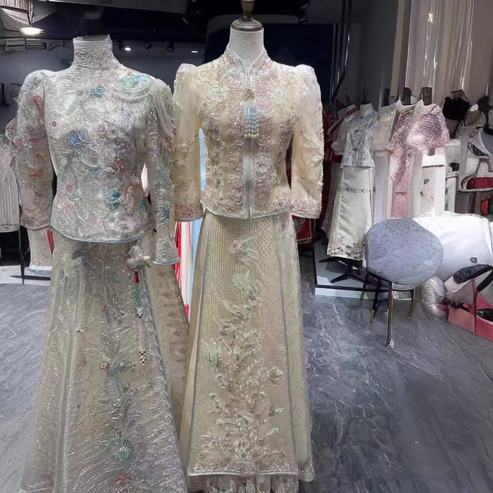 女士香槟色浅色秀禾服 结婚礼服2026新款中式婚服新娘重工敬a5117