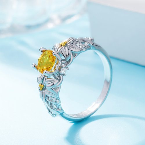 钻石之乡河南商丘wish热卖新款黄钻公主太阳花戒指 欧美奢华a2672