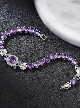 钻石之乡河南钻石商丘人工钻石花朵紫色轻奢手饰闺蜜礼物天a2518