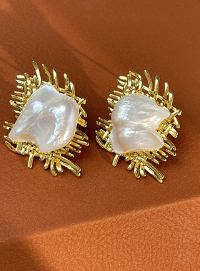 天然淡水珍珠巴洛克耳钉耳环女款时尚轻奢经典百搭小众设计a2993