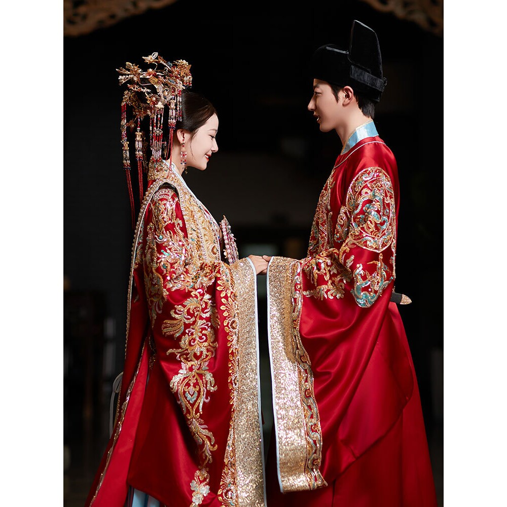 宋制汉服婚服凤冠霞帔全套新娘中式嫁衣唐制情侣款新中式厂a5188