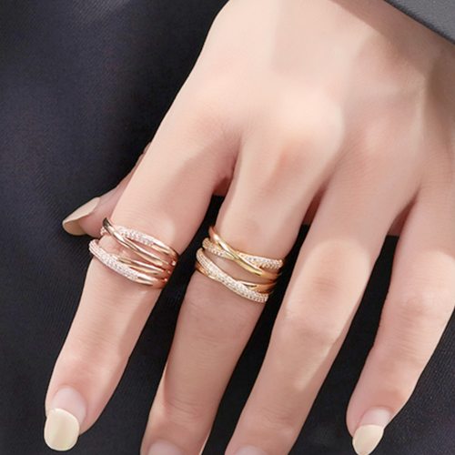 钻石之乡河南商丘时尚双层开口缠绕交织戒指 个性ins潮小众a2753