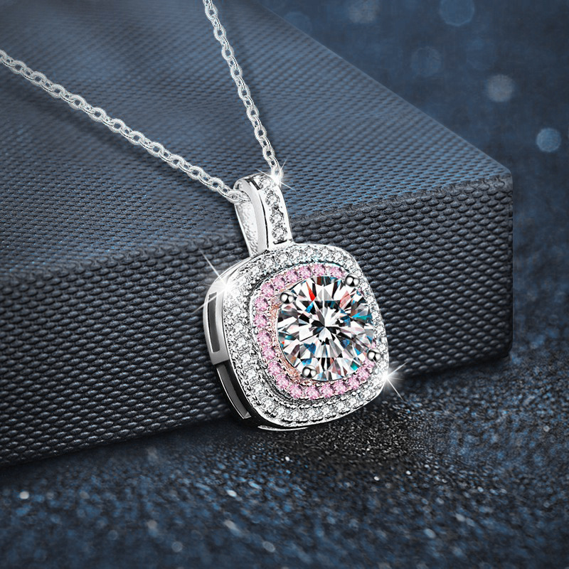 钻石之乡中国商丘莫桑石方糖吊坠项链饰品女925纯银不掉色简a0105