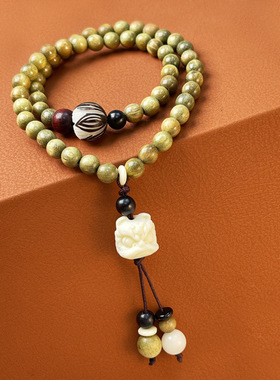 天然老绿檀沉水级男女款盘玩手串时尚百搭檀香双圈醒狮沉香a3214