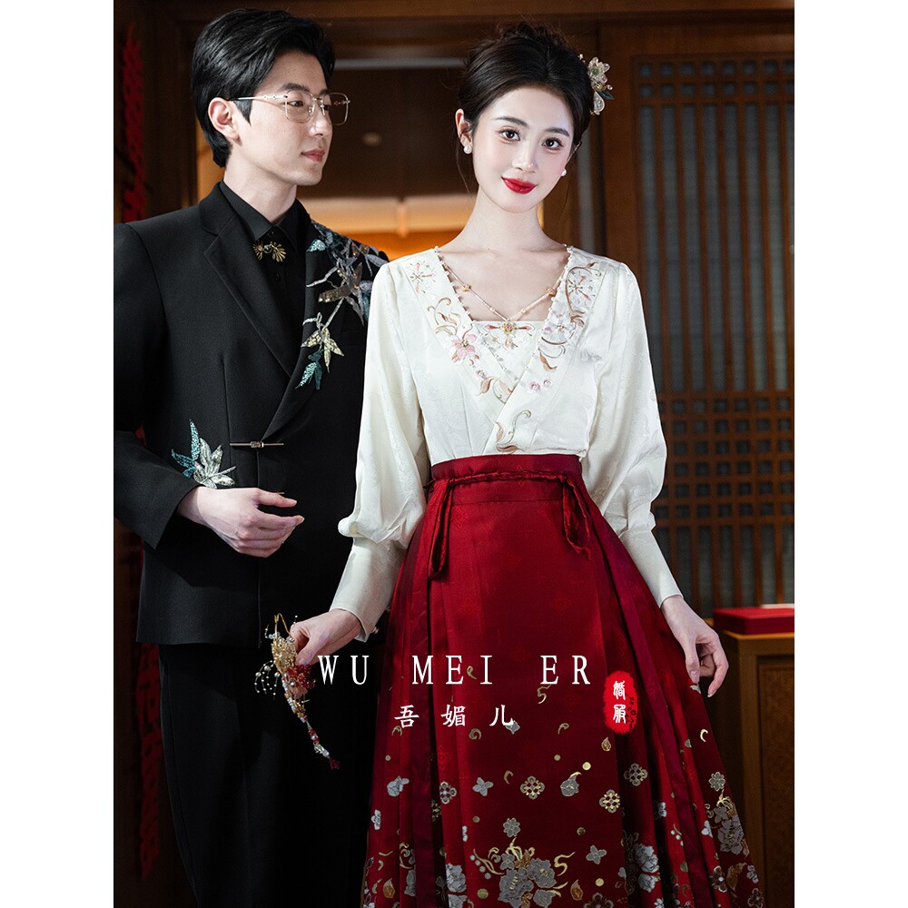 红色马面裙套装2026新款新娘订婚礼服上衣敬酒服小个子汉服a4933
