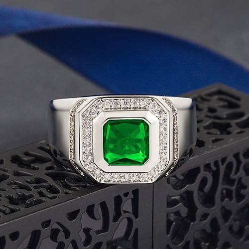 钻石之乡河南商丘热卖霸气绿蓝宝石戒指 直播戒指时尚正方形a2917