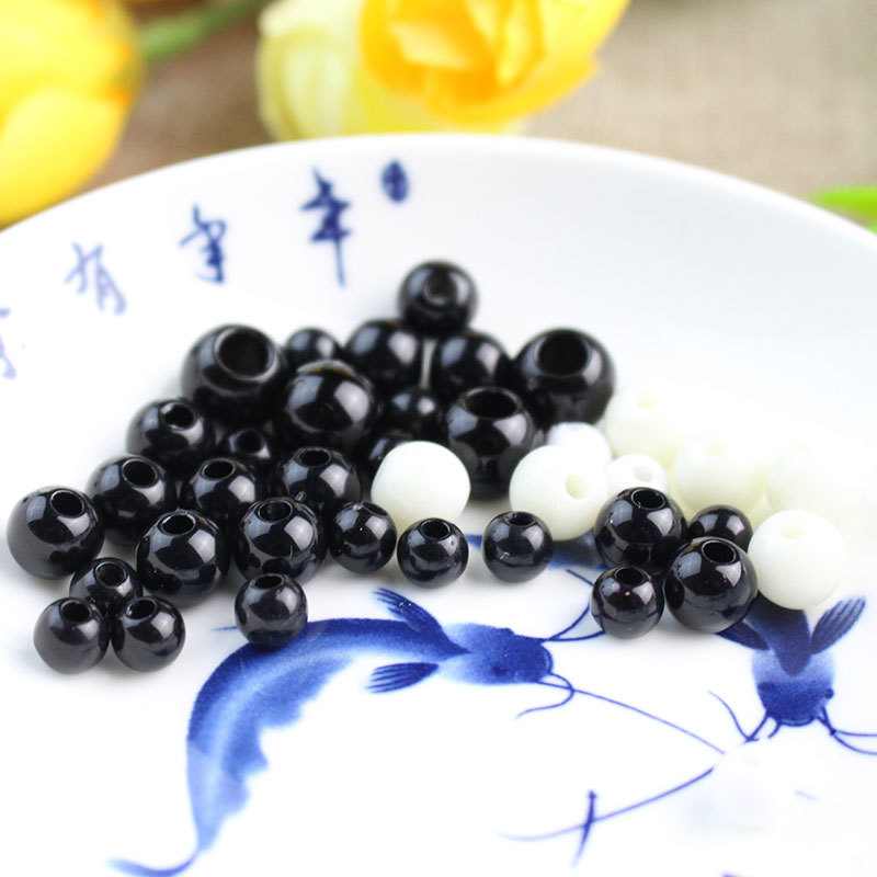 菩提之乡中国海南黑白色塑料珠6/8/10MM亚克力珠DIY手工串珠配件