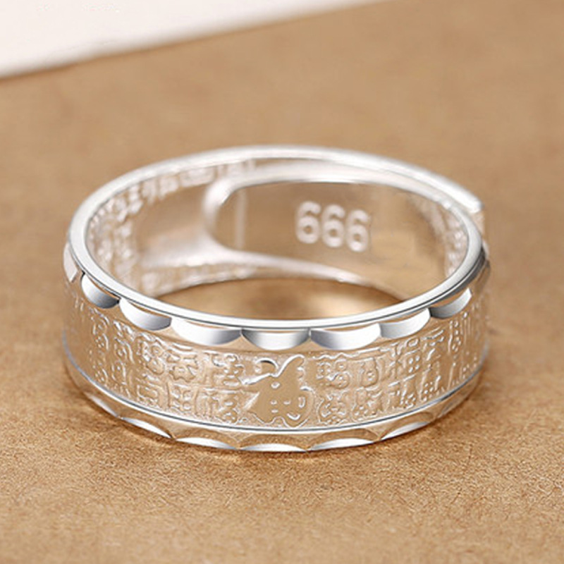 钻石之乡河南柘城河南人工钻石网红款浮雕百福戒指银戒指 个性潮