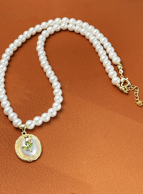 法式山茶花油画风吊坠女项链轻奢气质温柔小众优雅D-589厂家a3075