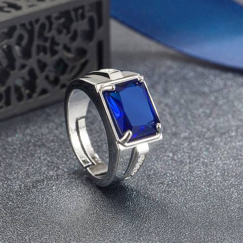 钻石之乡河南商丘新款长方形钻蓝绿彩石戒指时尚霸气潮男开a0086