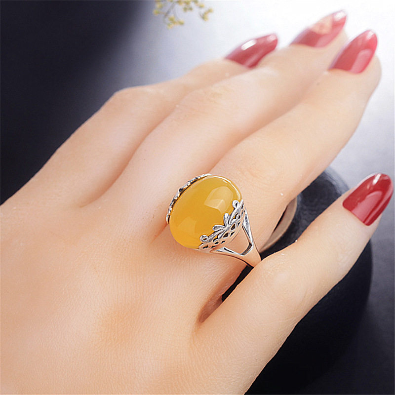 钻石之乡河南商丘椭圆钻开口个性活口玉髓大宝石红石榴石黄a0072