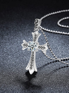 钻石之乡商丘人工钻石S925纯银十字架项链嘻哈吊坠圆珠链锁a2629