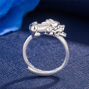 钻石之乡河南商丘创意镀银铜币貔貅戒指3D男女复古经典 貔貅a2801