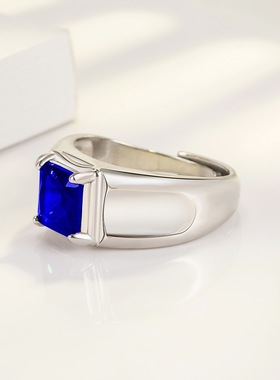 钻石之乡河南商丘镀白金蓝绿红石男戒彩宝水晶戒指简约霸气a0179