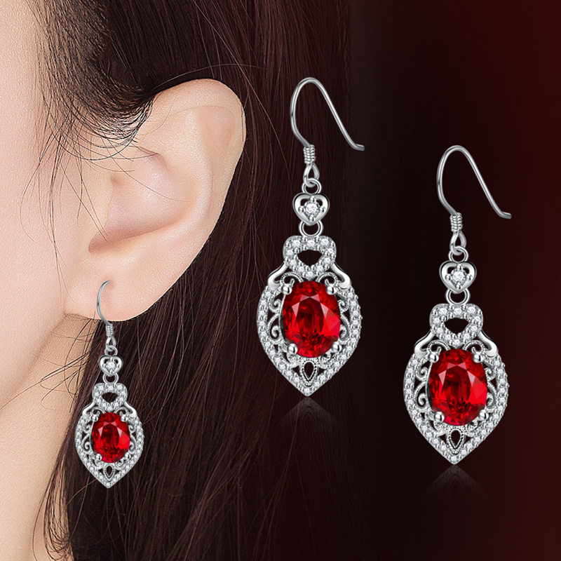 钻石之乡河南商丘金嘉华 满钻心形镶钻红钻耳钉长款耳坠 气a0055