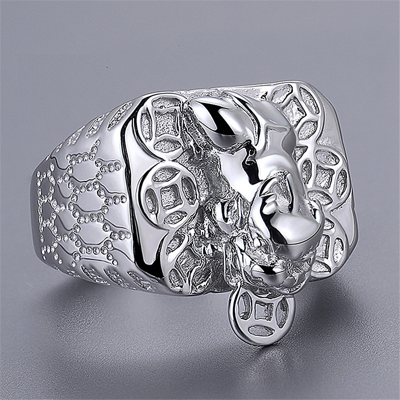 钻石之乡河南柘城河南人工钻石复古名族风银铜钱貔貅戒指寓意吉祥