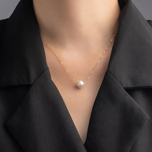 天然淡水珍珠正圆强光基本无暇18k金项链女单颗路路通吊坠锁a2812