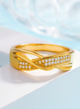 钻石之乡河南商丘wish热卖新款创意丝带款镀18k镶钻戒指 欧a2819