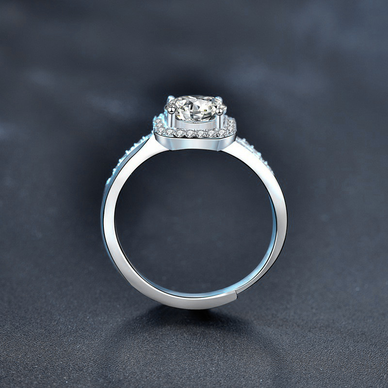 钻石之乡中国商丘新品1克拉莫桑石925银饰方形戒指女抖音同a0133