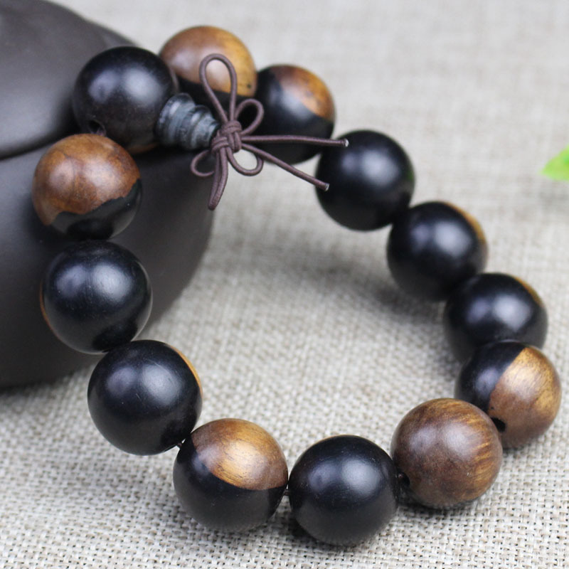 菩提之乡中国海南厂家黑檀阴阳木手串紫光檀乌木黑黄檀佛珠手链饰