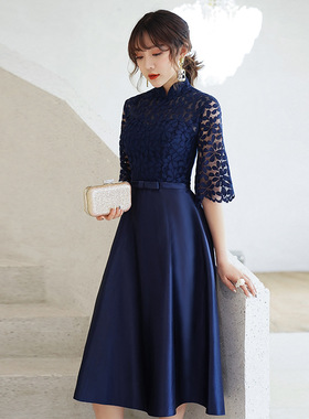 晚礼服裙女2026新款宴会聚会优雅端庄大气蓝色晚宴主持人小a4384