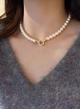 2024年冬季新款倪妮同款施家12MM珍珠项链女轻奢高级感颈链Da3160