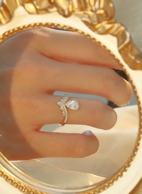 河南钻石商丘人工钻石纯银S925高颜值水滴戒指豪华百搭高级a2607