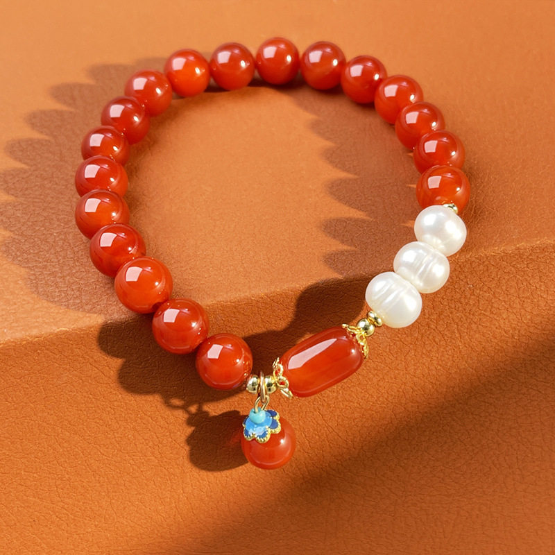 天然南红玛瑙手串淡水珍珠轻奢手链高级设计感跨境厂家a3200