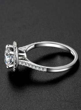 钻石之乡商丘钻石人工钻石一克拉圆形纯银戒指结婚订婚戒指a2570