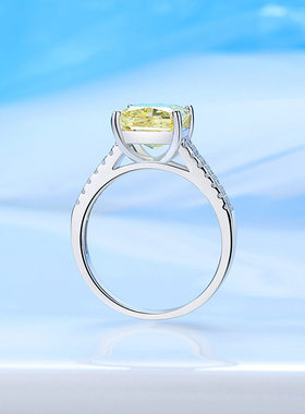 钻石之乡河南钻石商丘钻石925纯银戒指女长方形绿冰花超闪3a2586