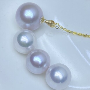 源头工厂淡水正圆赛大澳白珍珠G18K强光几乎无暇女性吊坠散a2799