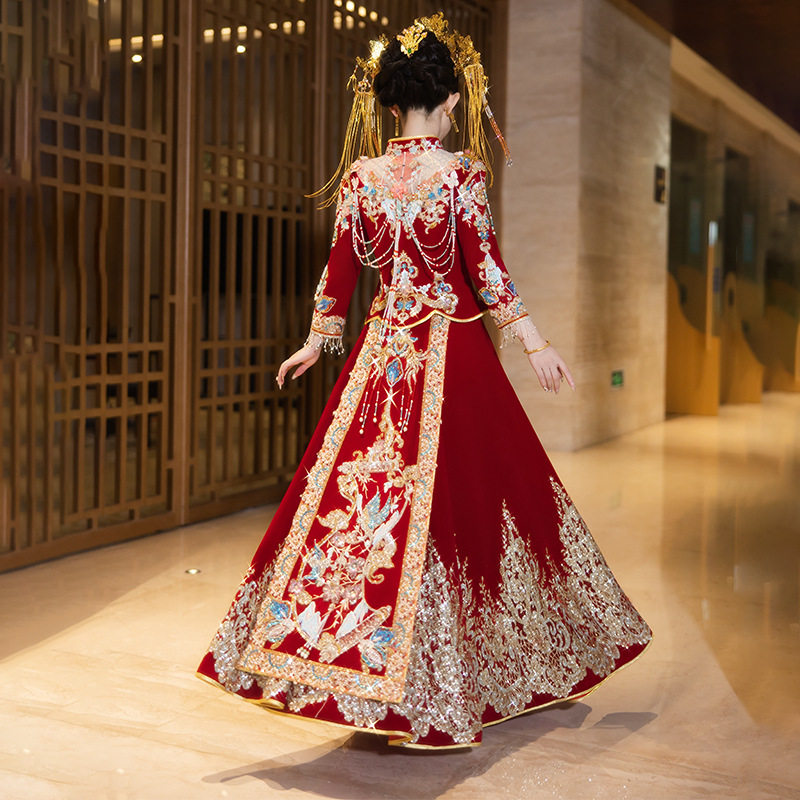 2026新款丝绒秀禾嫁衣新中式结婚礼服显瘦出阁服敬酒服刺绣a5123