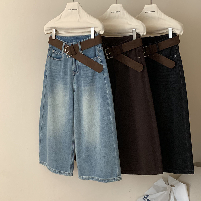 时髦复古八分裤拉绒加厚百搭高腰时尚牛仔裤遮胯显瘦直筒保暖裤子