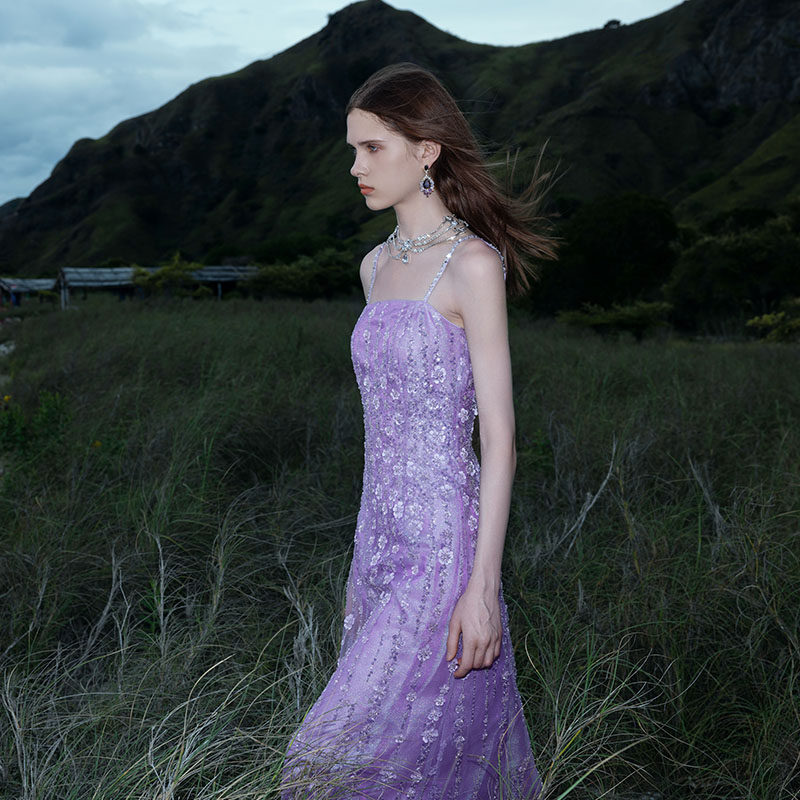 BeQueenStory薰衣草紫浪漫法式重工网纱立体花收腰吊带连衣裙,女装/女士精品,连衣裙,淘宝优惠券,粉丝福利购,淘宝优惠卷