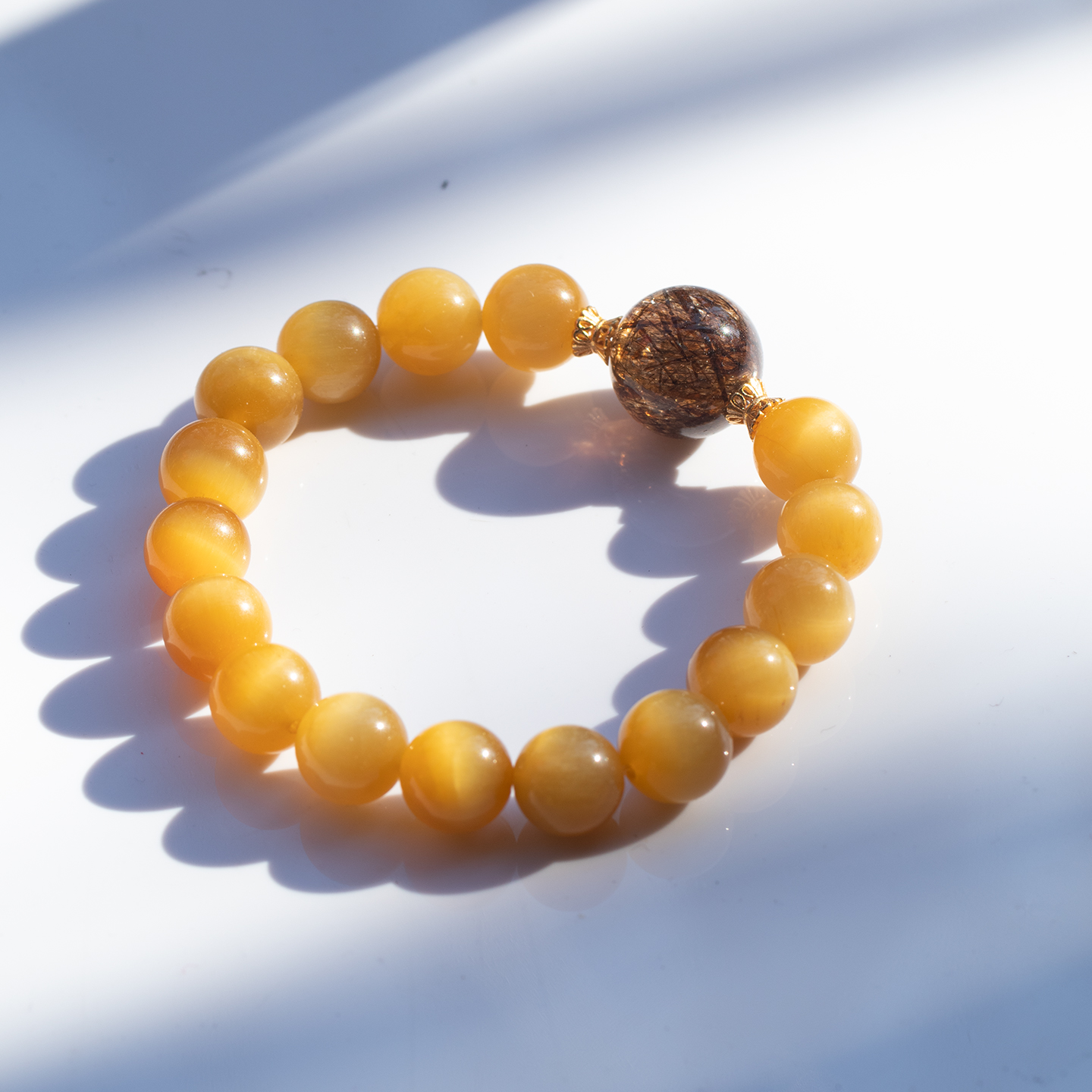 天然水晶手串白水晶黑金超七手链