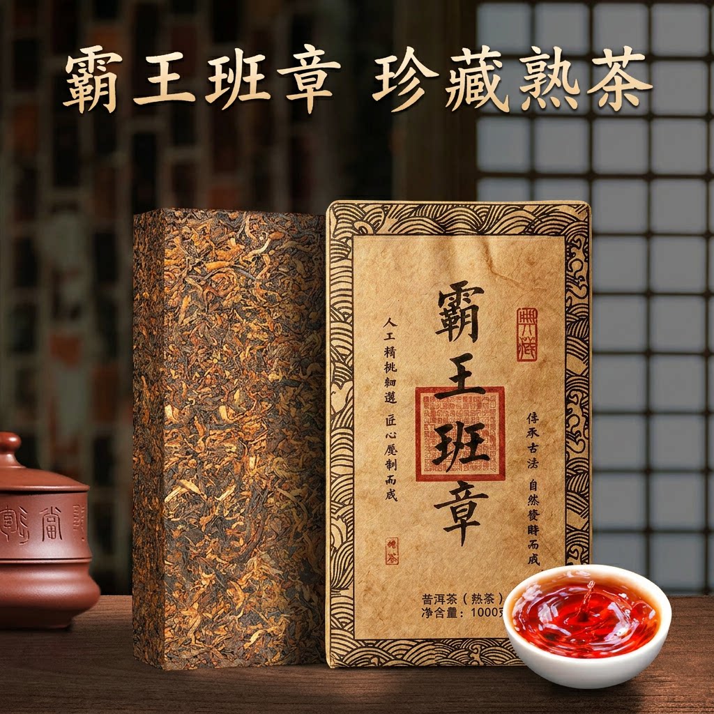 云南老班章普洱茶熟茶十年以上勐海古树砖茶宫廷茶叶1000克/砖