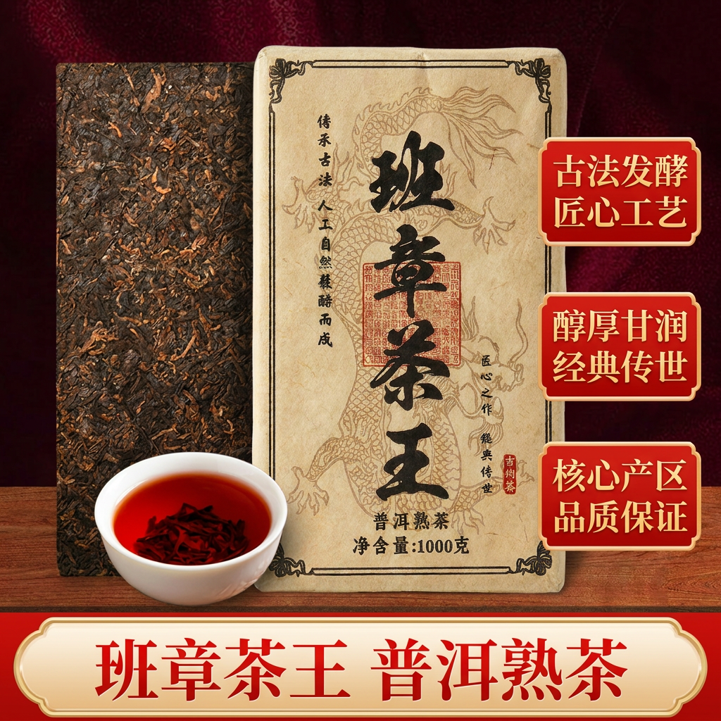 八十年代特级原料发酵老班章老熟茶布朗山班章古树熟茶砖1000克砖