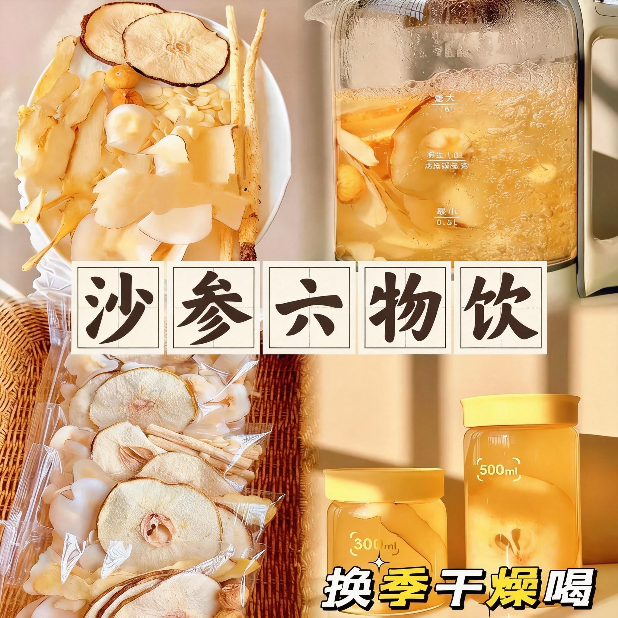 沙参六物饮玉竹无花果雪梨杏仁海底椰口干儿童组合汤包养生茶