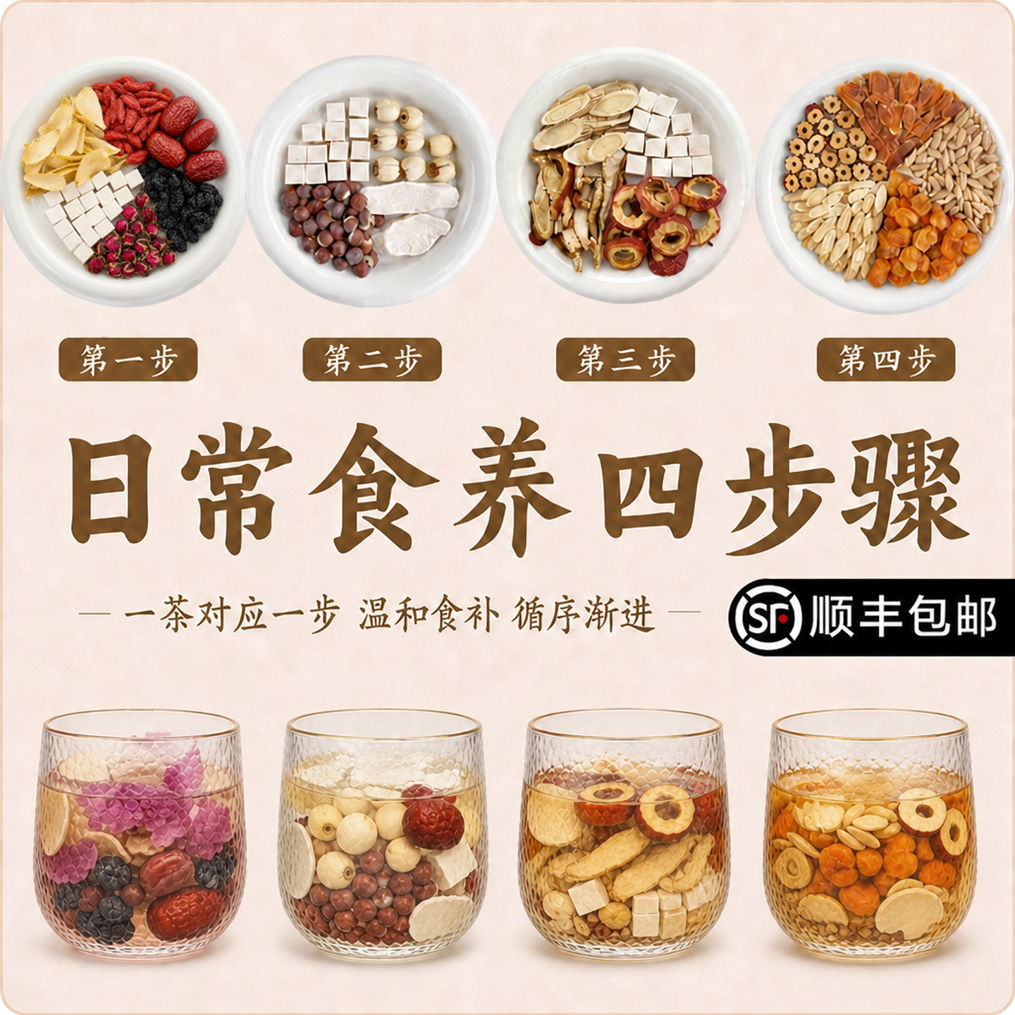 玫瑰桑葚茶枸杞四神汤滋补养生四阶段调理黄芪山楂陈皮茯苓养生茶
