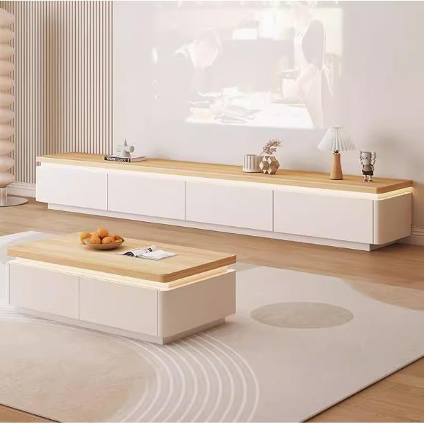 电视柜茶几组合家用木轻奢高级感简约奶油风客厅原木风茶几电视柜