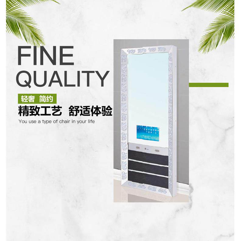 美发店网红带灯单面理发镜剪发镜台可带电视或电脑不锈钢镜台