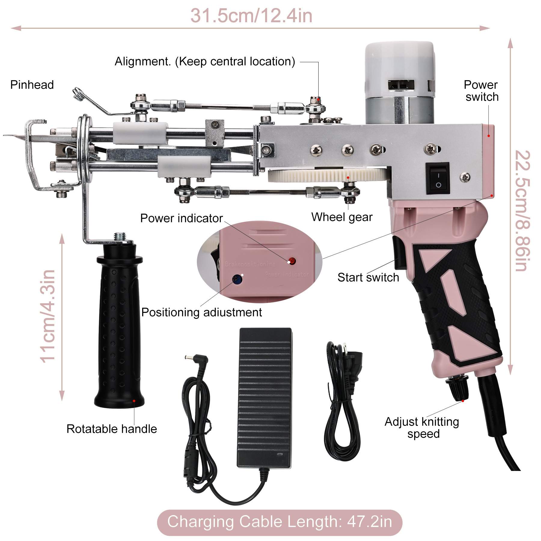 现货 2合1簇绒枪电动修毛器 tufting gun 毛线地毯布框架套装
